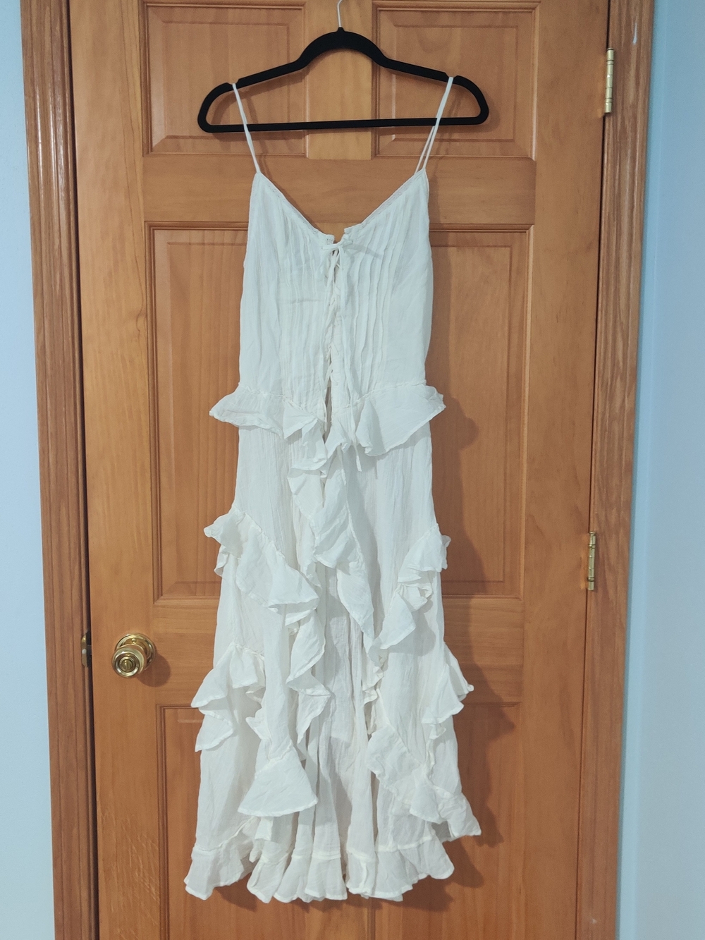 Free People So Breathless White Ruffled Lace-Up Top Size S - Picture 2 of 7